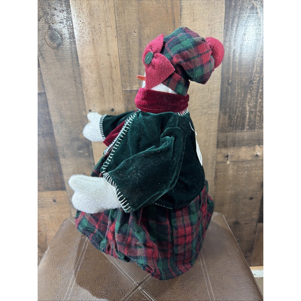 Christmas Snow Woman Plush Doll 18" Plaid Dress Velvet Cape Hat Shelf Sitter Vtg - Picture 13 of 16